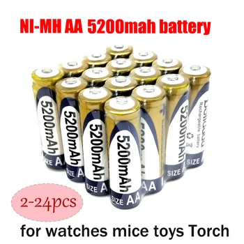 1-24 бр AA 5200 mah Акумулаторна батерия Ni-mh 2A Батерии За часа на Мишката Компютри Играчки Led фенерче Къмпинг Фенерче Batterie Изображение