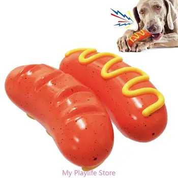 1 бр., Дъвчене играчка за кучета във формата на хот-дог, Пищащая играчка за агресивни жевателей, Здрава играчка за почистване на зъбите, Интерактивна играчка Изображение