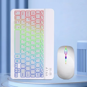 10-Инчов Универсална клавиатура-мишка, Преносима клавиатура-мишка с RGB подсветка, съвместима с Bluetooth за лаптоп, таблет Изображение