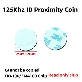 20pcs Идентификация Монета 125 khz Карта TK4100 EM4100 RFID Монета Идентификация карта С 3 М Адгезивной стикер Само за четене, с Диаметър 25 мм за Контрол на достъп Изображение