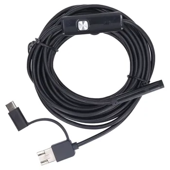 3 в 1 USB ендоскоп Type C USB 7 мм водоустойчив разглеждане на автомобилни тръби, Бороскоп с 6 led крушки, твърд проводник с дължина 5 м Изображение