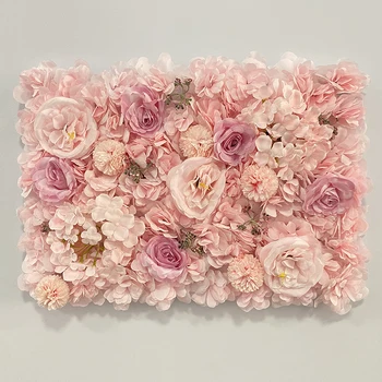 3D Стенни панела с цветя 60x40 см, Фон от изкуствени цветя, Коприна Розова подложка за домашно парти, Сватба фон, Декор, Декорация стена Изображение