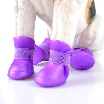 4 бр./компл. Непромокаеми обувки за кучета, нескользящие непромокаеми обувки за котки, гумени ботуши на улицата обувки, чорапи Изображение