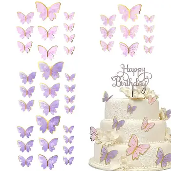 40 Бр. Украса на торта под формата на пеперуда със златен ръб, Подаръци за Партита, Сватби, Topper за тортата С 