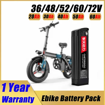 48 Литиева батерия В 36/52 В /60 В/72 Silver Fish E-Bike Електрически Мотор 1500 W 20/30/40/50Ah 18650 Батерия Със зарядно устройство Изображение
