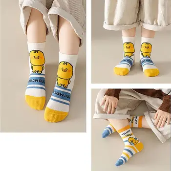 5 чифта Зимни Топли Памучни Чорапи Противоскользящего размер S, M, L, XL, Чорапи със средна дължина, с Анимационни принтом, Детски Чорапи за момчета и момичета Изображение