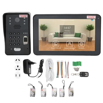 9-инчов WiFi видео домофон с разблокировкой пръстови отпечатъци ID-карта-Дистанционно управление, сензорен екран, Кабелна връзка Изображение