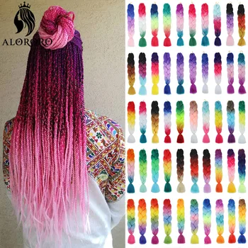 Alororo Ombre За Плетене на Синтетични косми, пигтейли 24 Инча, Афро-розово Гигантска Косичка, удължаване на коса за косичек 100 цвята Изображение