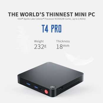 Beelink T4 Pro Мини-КОМПЮТЪР на Intel Celeron N3350 с честота до 2.4 Ghz Windows 10 Тенис на 4 + GB 64 GB 2,4/5,8 Ghz WiFi BT4.0 С двоен дисплей 4K, HDMI Изображение