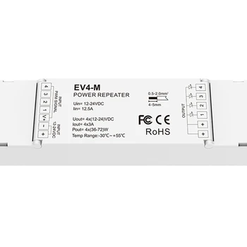 EV4-M 4-канален PWM-led постоянно напрежение CV Power Repeater DC12-24V Прилага за обикновен цвят в два цвята RGB RGBW led лента или модул Изображение