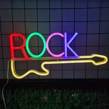 Led рок-китара, неонова лампа за бар, пъб, стени, ночники се захранва от USB, Сватбени Празнична Коледна украса за стаята Изображение