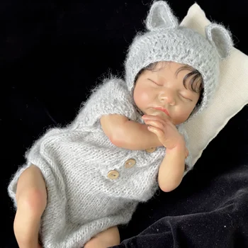 NPK 49 см Кукла за новородени Reborn Кафява кожа Levi Спящата Мека Силиконова гъвкава 3D кукла в тон на кожата Изображение