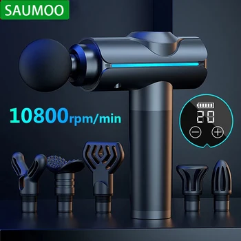 SAUMOO LCD пистолет за фасция, Преносим, ръчен Масаж с пистолет, Релаксационный Електрически Масажор за фитнес, Перкуссионный масажор за дълбоките тъкани и мускулите Изображение