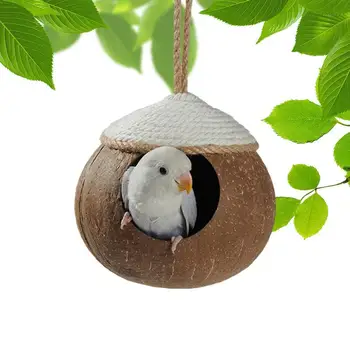 А За Къщичка За птици Папагали Птичья Легло кокосови орехи Гнездо на Колибри За Градината Пещера За Местообитание на Папагали 360 Кръгло Пространство С Предната част Изображение