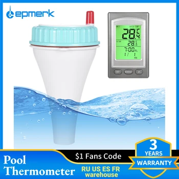 Безжична плаващ термометър за басейна Lepmerk Водоустойчив цифров измерител на температурата за басейн Сауна езерото за разплод Изображение