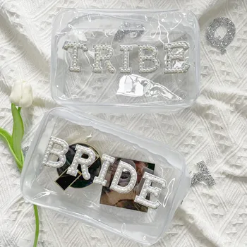 Бистра косметичка с Перли и кристали Mrs Bride, Пластмасови Прозрачни Подаръчни опаковки за козметични продукти, аксесоари за декор на сватбени партита Изображение