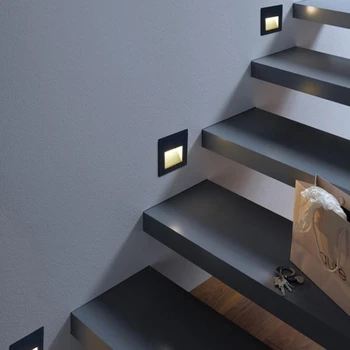 Вграден сензор за Стълби с led подсветка Стенни лампа със сензор за осветление на стълбища, Квадратна Стенни лампа за дома стълби, лампа за коридора Изображение
