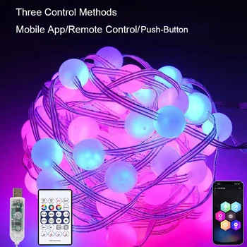 Венец на приказните светлини Dreamcolor, 10 м 68 светодиоди, водоустойчив USB-синхронизиране на музика, промяна в цвета на светлината, дистанционно управление приложение за декор за парти Изображение