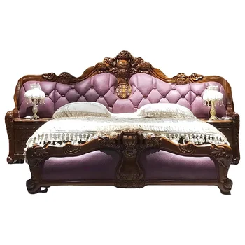 * Внос легло от масивно дърво Ugyen, издълбани слон, Вила в европейски стил, Основна спалня, кожена Спалня Изображение