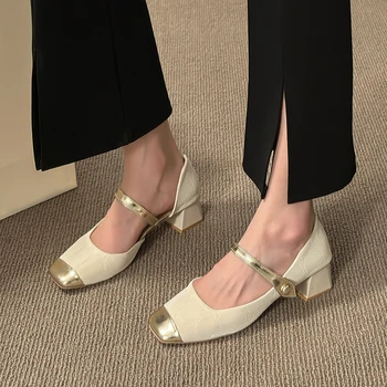 Дамски обувки 2023 г., Модни Сандали, Дамски Летни обувки-лодка на висок ток с Квадратни пръсти, Дамски Обувки На платформа и Ток, Жените Zapatos De Mujer Изображение