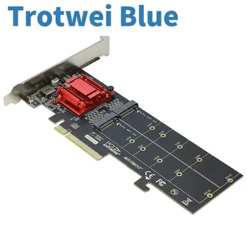 Двоен адаптер NVMe PCIe, поддръжка на карти M. 2 NVMe SSD за PCI-E 3.1 X8/X16 режим M. 2 (ключът M) NVMe SSD 22110/2280/2260/2242 Изображение
