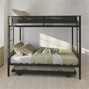 Двуетажно легло Twin Over Twin С дървена релса и текстил парапет, Здрав, Лесно за монтаж За мебели за спални Изображение