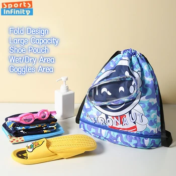 Детска Мультяшная чанта за плуване Водоустойчив за деца, жени, Влажна сухи дрехи, обувки, очила, чанта за съхранение, Спортна раница за басейн Изображение