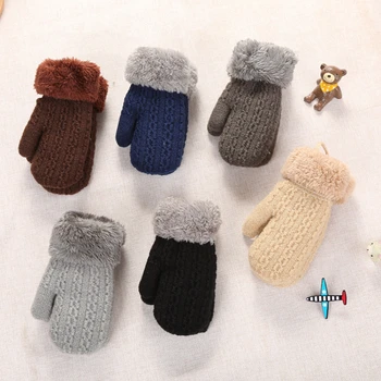 Детски плетени калъф за ръкавици на прочетеното от 1 до 4 години, обикновена плюшена изолирана детски ръкавици за момчета и момичета, пролет-зима, Детски вълнени ръкавици, топли Изображение
