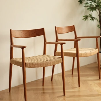 Дървени столове от ратан, Спалня, Съвременни японски Плетени столове, Бюро, Скандинавски Мебели Fauteuil Rotin, Хол Изображение