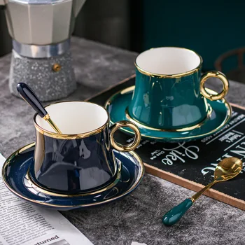 Европейски Стил, Малка Луксозна Проста Керамични кафеена чаша от златно фолио, Набор от Кафе на steins в средиземноморски стил, Цвете Чай, Послеобеденная чаша черен чай Изображение