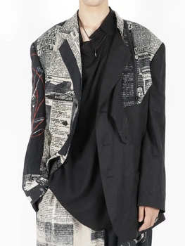 Ежедневни блейзери с принтом от лен вестник Yohji Yamamoto homme, мъжко сако, мъжки костюм Owens, луксозен дизайнерски мъжки костюми и панталони Изображение