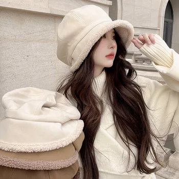 Есенно-зимни нова стилна Рибарска шапка, Женски взема за отслабване в корейски стил, голяма обиколка на главата, топло защита на уши Изображение