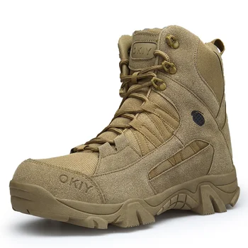 Зимни Мъжки Военни обувки, Улични Кожени Туристически обувки, Мъжки Армейските Тактически бойни Ботильоны за дезерты Армейского специалните сили, Мъжки работна обувки Изображение