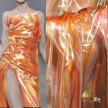 Иллюзионная Окото/Цветна Оранжева Органза, Предаде Творческа Лазерно рокля, Булчински Облекла, Дизайнерски тъкани Изображение