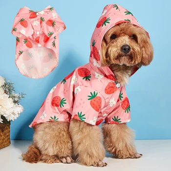 Клубнично-розов Дъждобран за кучета, Сладък Непромокаеми дрехи за дъжд, Дишащ, Удобен дъждобран за домашни любимци, Универсални трайни аксесоари за домашни любимци Изображение