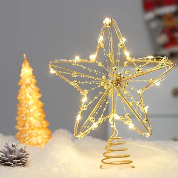 Коледна Елха с Led Звезда Коледа Topper Украса на Върха на дървото, захранван С батерии Подвесное Коледна Украса Украшение Topper Коледна Звезда Изображение