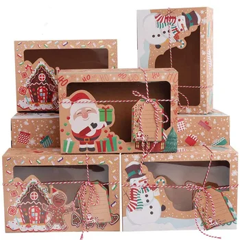 Коледни кутии за бисквити с прозорец Празнични кутии за бисквити за подаръци Захарни изделия Бонбони за партита, Коледни кутии Изображение