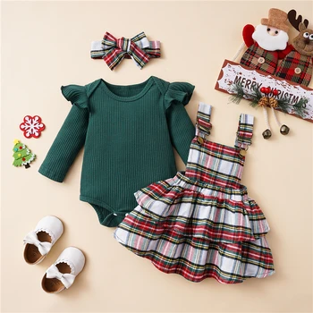 Коледно облекло За новородени, Комплект дрехи за малките момичета, Първият Ми Коледен комплект детски дрехи, Плъзгачи и поли, Дрехи за новородени Изображение