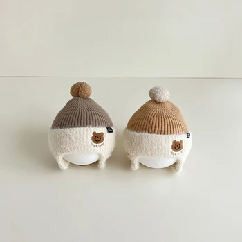 Корейската зимна детска шапка с анимационни мечка, детски шапки за защита на ушите, шапчица за новородено, бебешки аксесоари Изображение