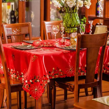 Кърпа за маса, чай маса, тенис на флаг, на бродирани селска местност в европейски стил, луксозен, червен правоъгълник от висок клас Изображение