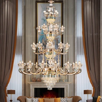 Лампа за дневна в европейски стил, домакински Атмосферни кристален полилей за трапезария, лампа за спални, Свещ от с сплав, кристален лампа Изображение