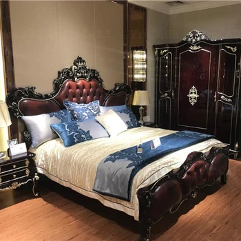 легло King Size в европейски стил royal мебели, антични златни хотелски спални слушалки Изображение