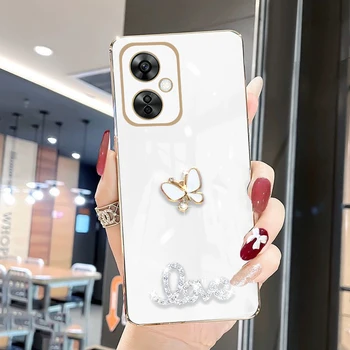 Луксозен калъф за телефон OnePlus Nord CE 3 Lite N30 5G С покритие във формата на пеперуда Bling Love, Защитно покритие на обектива на камерата от мек силикон, с пълно покриване на Изображение