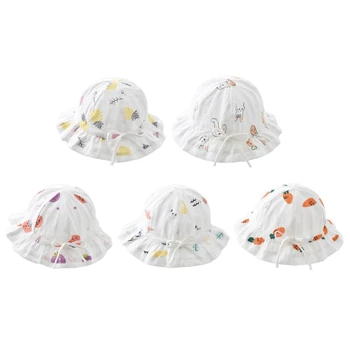 Лятна шапка с плодове/заек за малки момичета, памучен дишаща шапка за бебе, подарък за 3-12 месеца Изображение