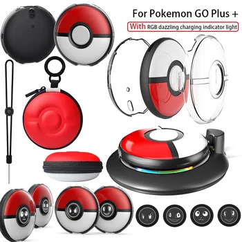 Магнитна зарядно устройство с защитен калъф за Pokémon GO Plus + Прозрачен калъф за PC, силиконов калъф за Pokemon Go Plus + Изображение