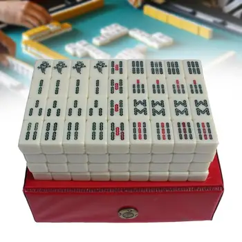 Малък Преносим китайски комплект за игра на Маджонг игра Mahjong С кутия за съхранение на Традиционната за семейния игри С разположени цифри Изображение
