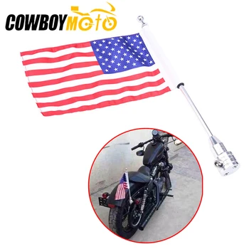 Мотоциклет Със Задно Странично Монтиране За Багаж На един стълб американския Флаг, Знамена на Америка За Harley Sportster XL883 XL1200 Touring Bobber Choppers Изображение
