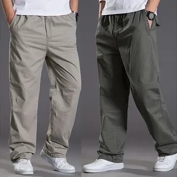 Мъжки ежедневни Памучни панталони-карго, мъжки Преки свободни панталони с джобове, Гъвкави работни панталони, Маркови Джоггеры за бягане, мъжки Супер Големи Размери 6XL Изображение