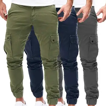 Мъжки Панталони-карго в стил милитари с завязками, обикновена ежедневни панталони-карго по щиколотку, с много джобове, мъжки Есенна спортни дрехи 2023 година Изображение