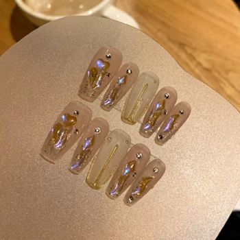 Набор от административни нокти с пайети и диаманти, Ръчно изработени, носимые за многократна употреба уши, кристали, дълги съобщение за нокти за бременни жени Изображение